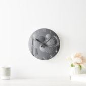 Steampunk Gray Mandala Floral mit weißen Zahlen Runde Wanduhr (Zuhause)