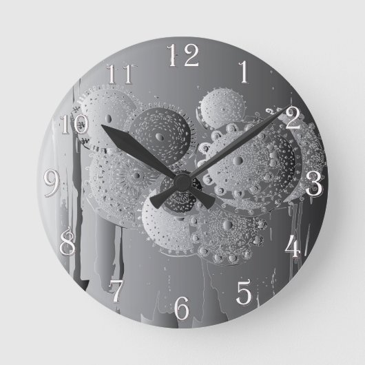 Steampunk Gray Mandala Floral mit weißen Zahlen Runde Wanduhr (Vorderseite)