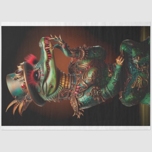 Steampunk Green farbiger Alligator Decoupage Seidenpapier (Vorderseite)