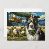 Steampunk-Grenzkollie mit Schafen Postkarte (Vorne/Hinten)