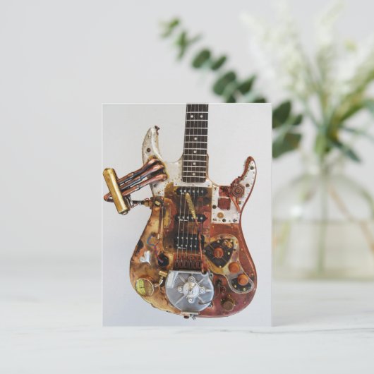 Steampunk Guitar Postkarte (Stehend Vorderseite)