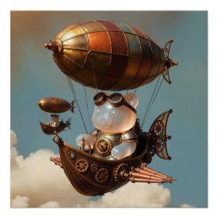 Steampunk-Gummibär-Pilot in Fantasy-Luftschiff Poster