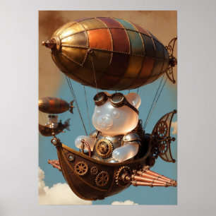 Steampunk-Gummibär-Pilot in Fantasy-Luftschiff Poster