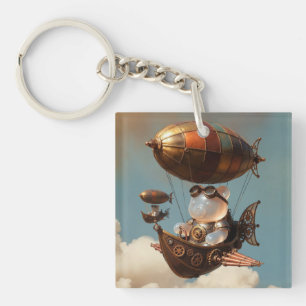 Steampunk-Gummibär-Pilot in Fantasy-Luftschiff Schlüsselanhänger