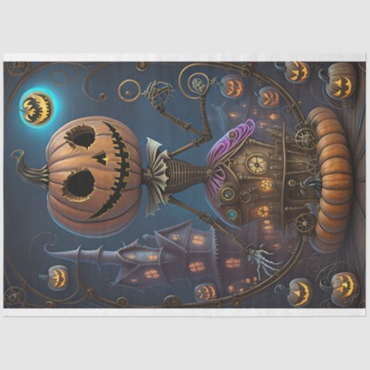 Steampunk Halloween Pumpkin Queen Castle Seidenpapier (Vorderseite)