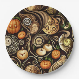 Steampunk Halloween Pumpkin & Swirl Papierplatte Pappteller