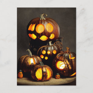 Steampunk Halloween Pumpkins. Postkarte