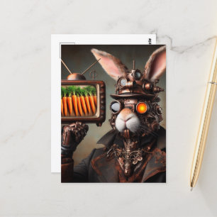 Steampunk-Hasen-Mann Vintage-TV-Karotten-Bildschir Postkarte