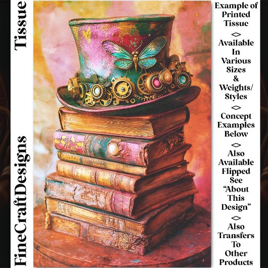 Steampunk Hat & Fantasy Books CZ6L Decoupage Seidenpapier
