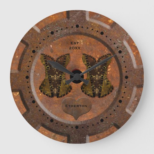 Steampunk Heart and Corsets Große Wanduhr (Vorderseite)
