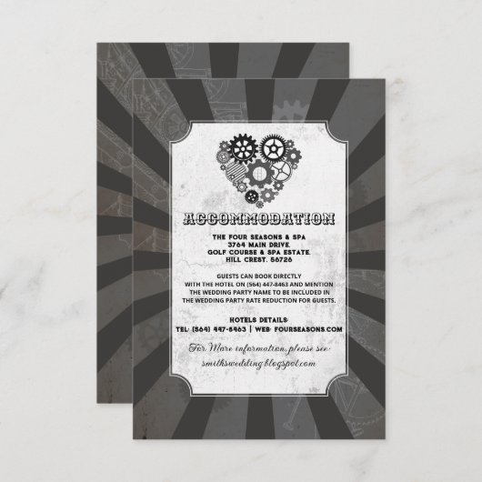 Steampunk Heart Cogs Unterkunft Hochzeitskarten Begleitkarte (Vorne/Hinten)