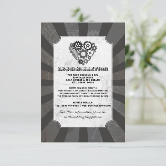 Steampunk Heart Cogs Unterkunft Hochzeitskarten Begleitkarte (Stehend Vorderseite)