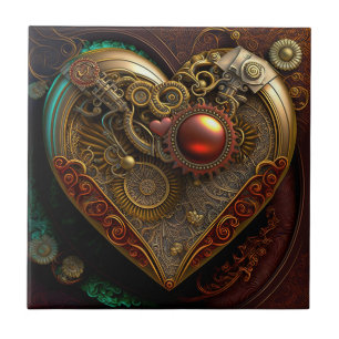 Steampunk Heart Keramik Tile Fliese