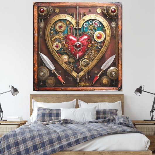 Steampunk Heart Rubies And Daggers For Warriors  Leinwanddruck (Insitu (Schlafzimmer))