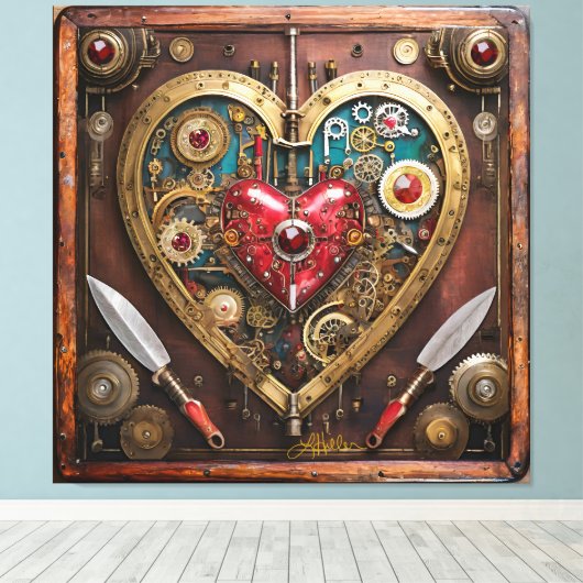 Steampunk Heart Rubies And Daggers For Warriors  Leinwanddruck (Insitu (Holzboden))