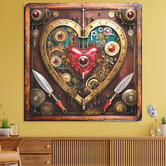 Steampunk Heart Rubies And Daggers For Warriors Leinwanddruck (Insitu (Wohnzimmer))