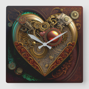 Steampunk Heart Wall Clock Quadratische Wanduhr