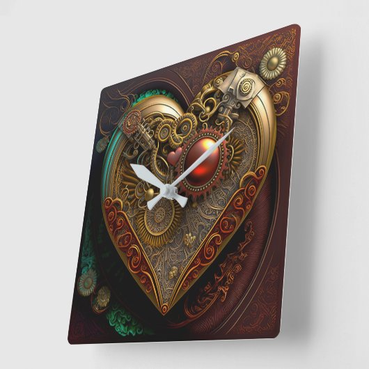 Steampunk Heart Wall Clock Quadratische Wanduhr (Winkel)