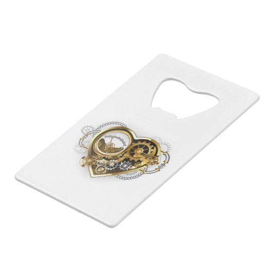 Steampunk Heart with a Manometer Geldbeutel Flaschenöffner (Vorderseite Schrägansicht)