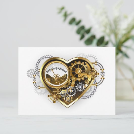 Steampunk Heart with a Manometer RSVP Karte (Stehend Vorderseite)