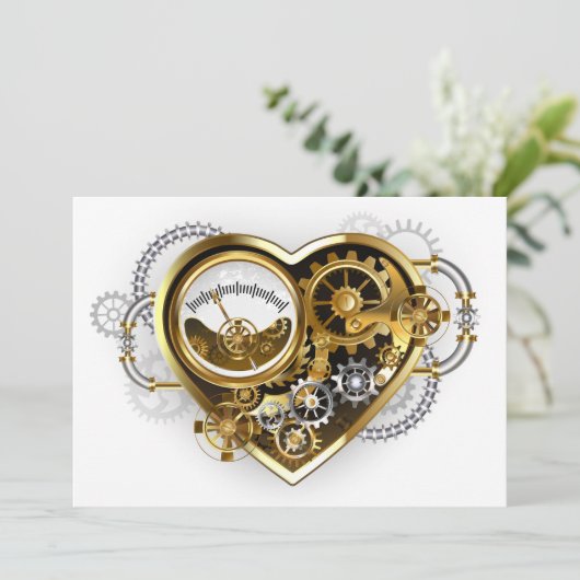 Steampunk Heart with a Manometer Save The Date (Stehend Vorderseite)