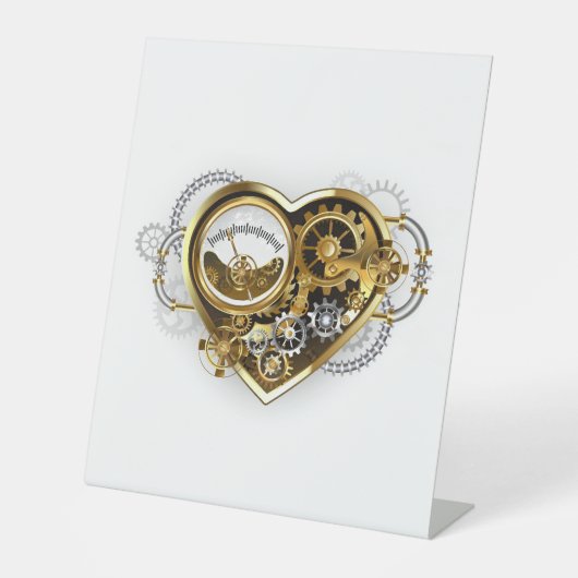 Steampunk Heart with a Manometer Sockelschild (Vorderseite)