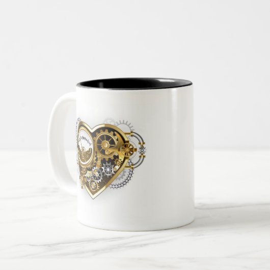 Steampunk Heart with a Manometer Zweifarbige Tasse (Vorderseite Links)