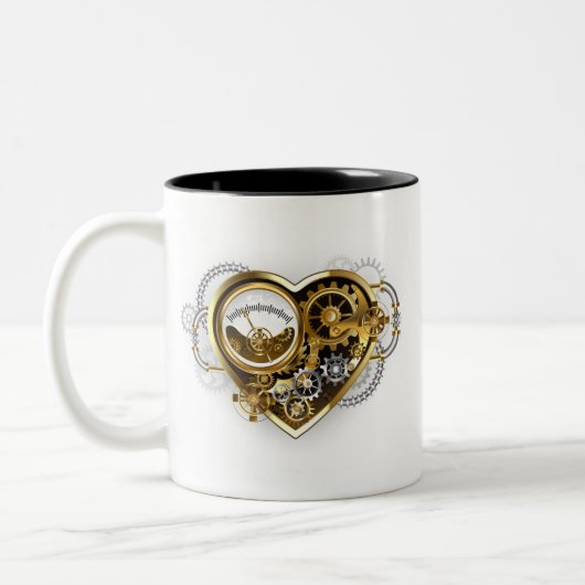 Steampunk Heart with a Manometer Zweifarbige Tasse (Links)
