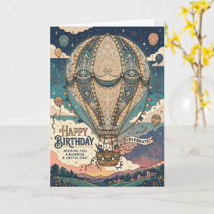 Steampunk-Heißluftballon-Abenteuer-Geburtstag Karte