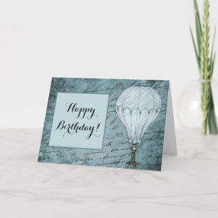 Steampunk-Heißluftballon-Dämmerung-Blau-Handschrif Karte