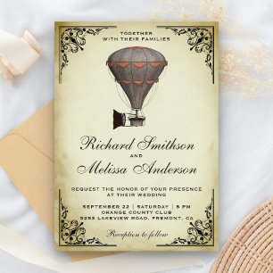 Steampunk Heißluftballon Hochzeits-Einladung Einladung