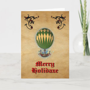Steampunk-Heißluftballon-Weihnachtskarte Feiertagskarte