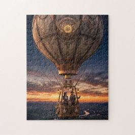 Steampunk-Heißluftballonfahrt bei Dämmerung über d Puzzle