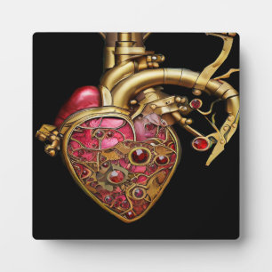 Steampunk-Herz Anatomische Rubine und Zahnräder Fotoplatte