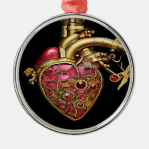 Steampunk-Herz Anatomische Rubine und Zahnräder Ornament Aus Metall