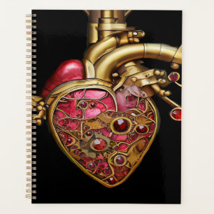 Steampunk-Herz Anatomische Rubine und Zahnräder Planer