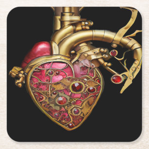 Steampunk-Herz Anatomische Rubine und Zahnräder Rechteckiger Pappuntersetzer