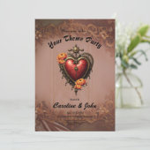 Steampunk Herz mit Blume. Einladung (Stehend Vorderseite)