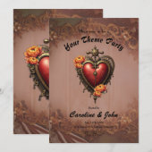 Steampunk Herz mit Blume. Einladung (Vorne/Hinten)