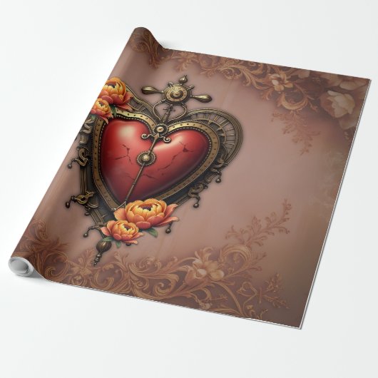 Steampunk Herz mit Blume Geschenkpapier (Ungerollt)
