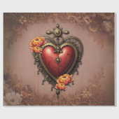 Steampunk Herz mit Blume Geschenkpapier (Flach)