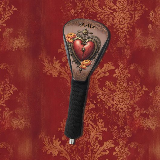 Steampunk Herz mit Blume. Golf Headcover