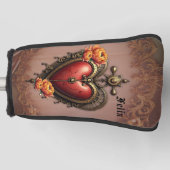Steampunk Herz mit Blume. Golf Headcover (Vorderseite)