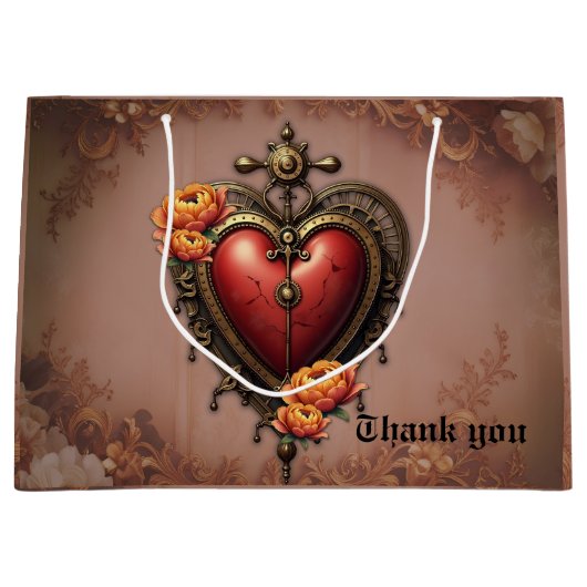 Steampunk Herz mit Blume. Große Geschenktüte (Vorderseite)