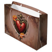 Steampunk Herz mit Blume. Große Geschenktüte (Rückseite Schrägansicht)