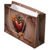 Steampunk Herz mit Blume. Große Geschenktüte (Vorderseite Schrägansicht)