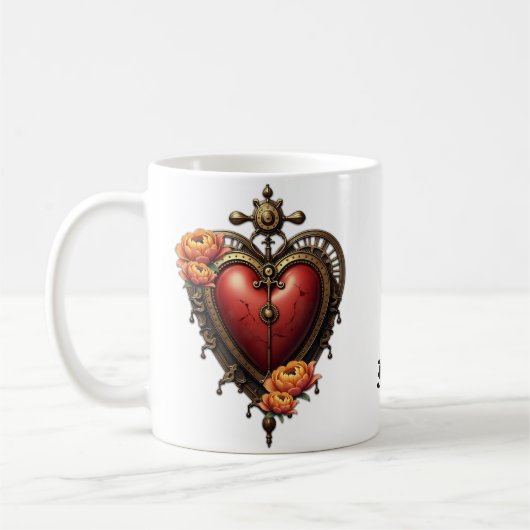 Steampunk Herz mit Blume. Kaffeetasse (Links)