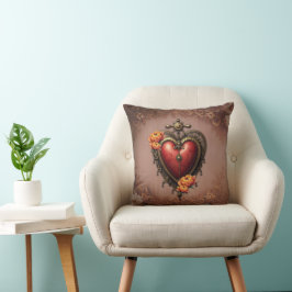 Steampunk Herz mit Blume. Kissen