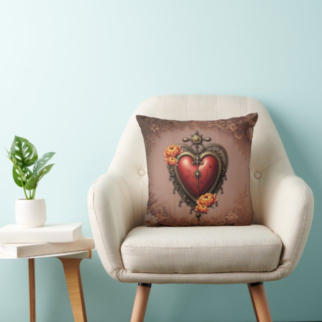 Steampunk Herz mit Blume. Kissen (Stuhl )
