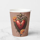 Steampunk Herz mit Blume. Pappbecher (Rückseite)